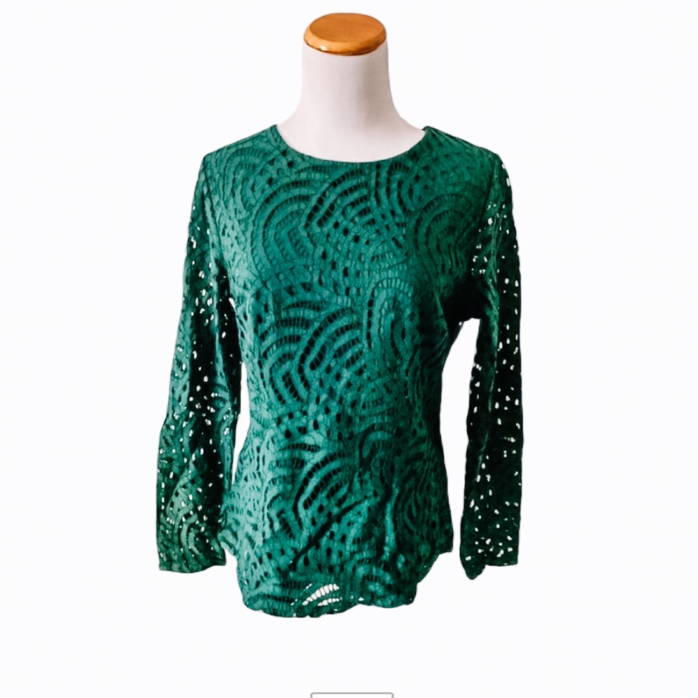 Boden long sleeve hunter green lace top size 8